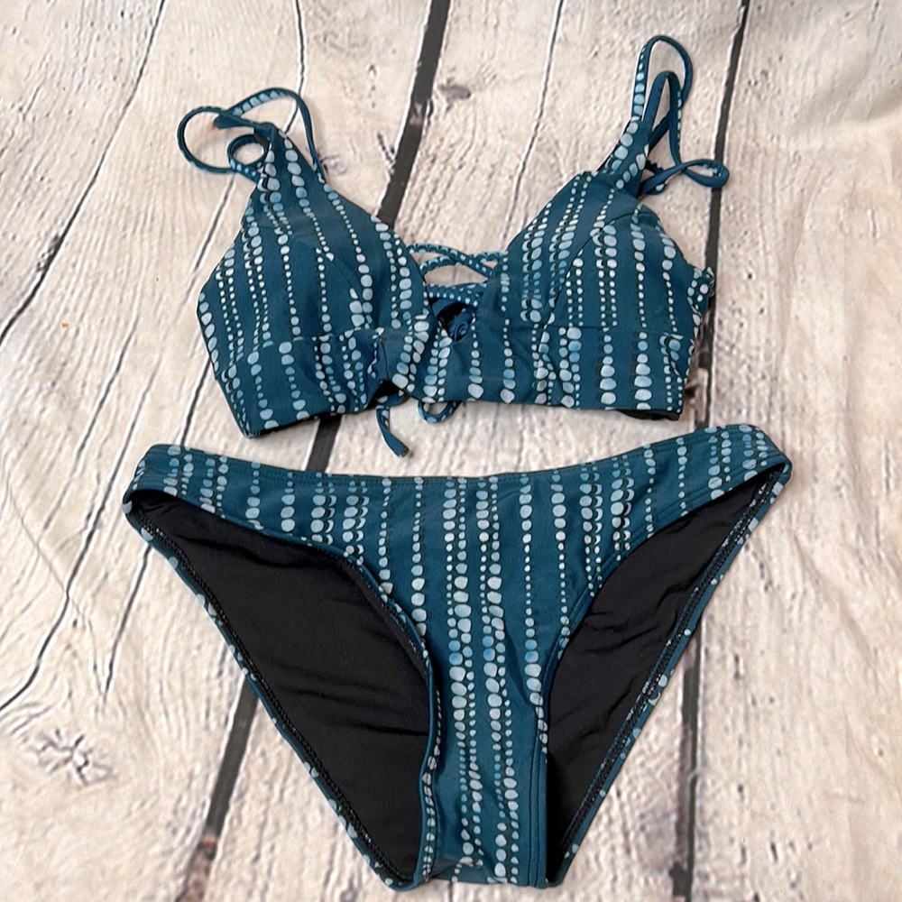 Blue White Dotted Bikini Swimsuit Set Size Small Excellent Condition